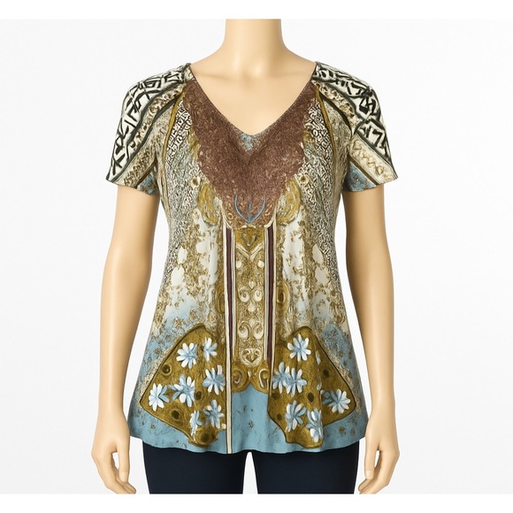 One World Shirt Women Tunic Paisley Print Earthy Earth Tones Hippie‎ Size 1X - Picture 1 of 11